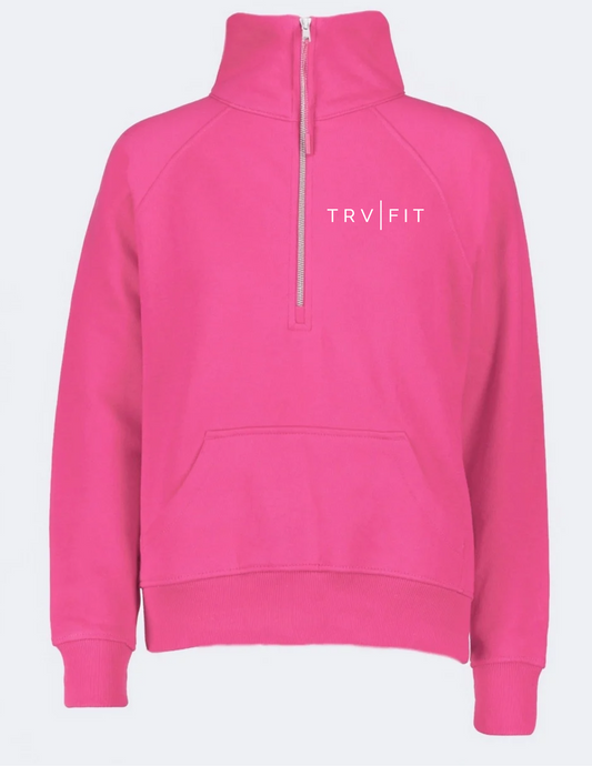 2) Women's Boxy 1/2 Zip PINK Fleece